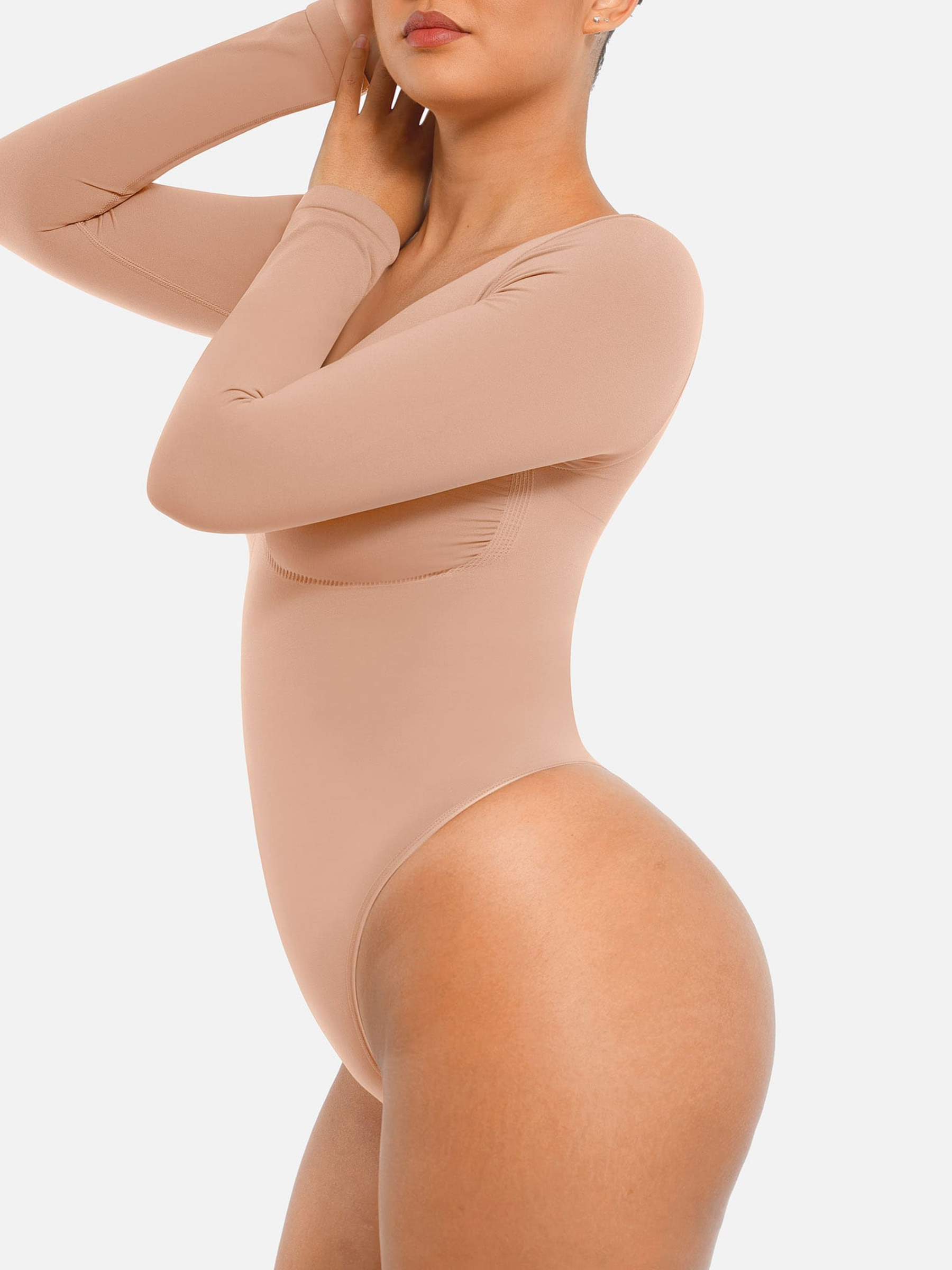 Seamless Long Sleeve Tummy Control Thong Bodysuit