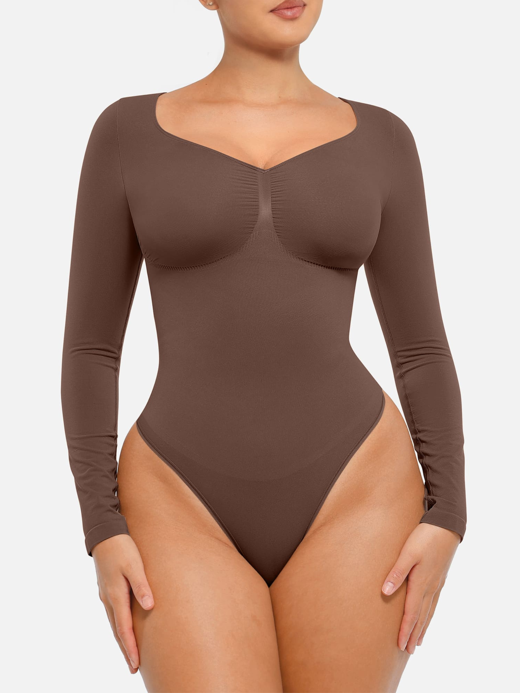 Seamless Long Sleeve Tummy Control Thong Bodysuit