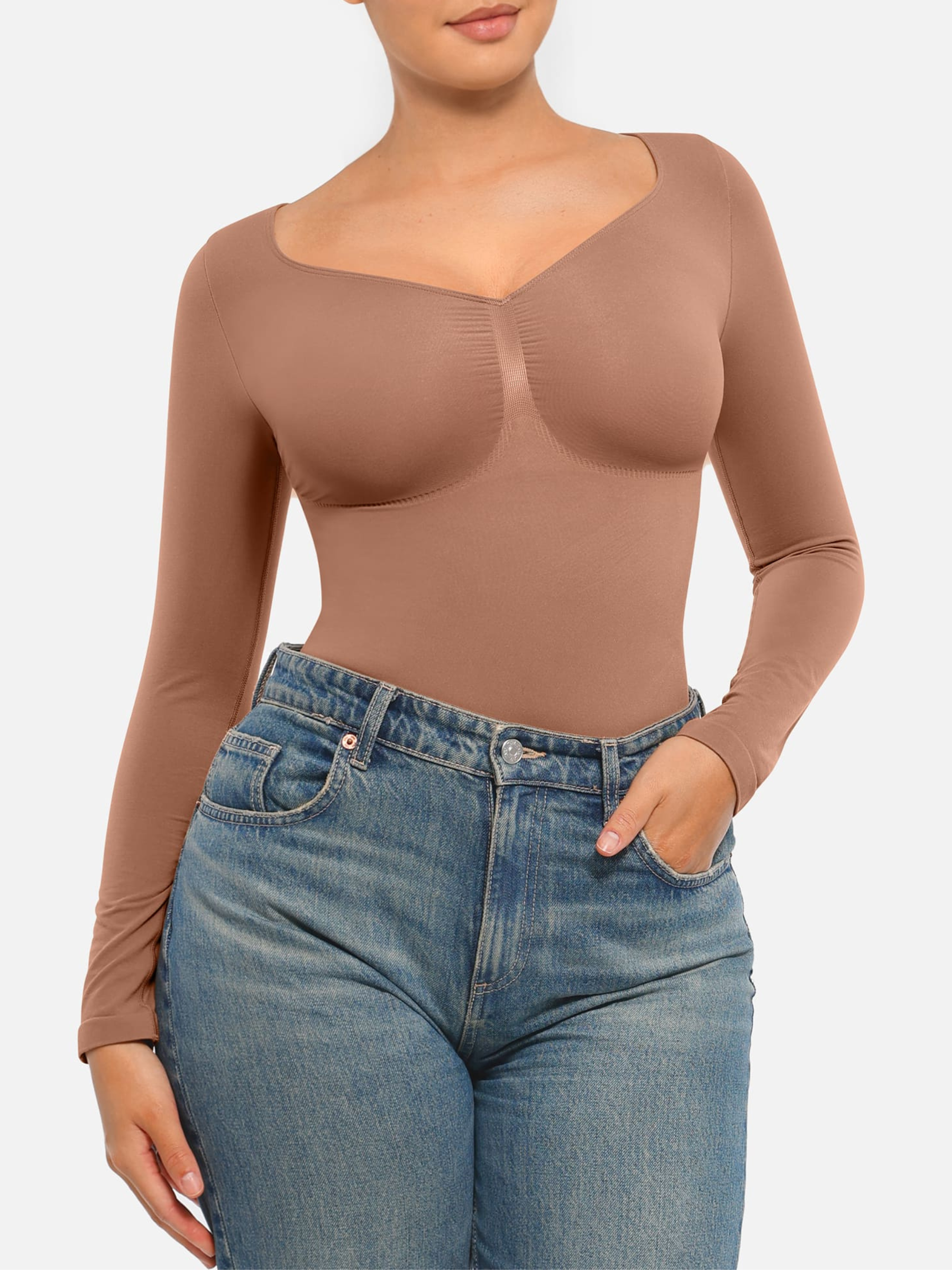 Seamless Long Sleeve Tummy Control Thong Bodysuit