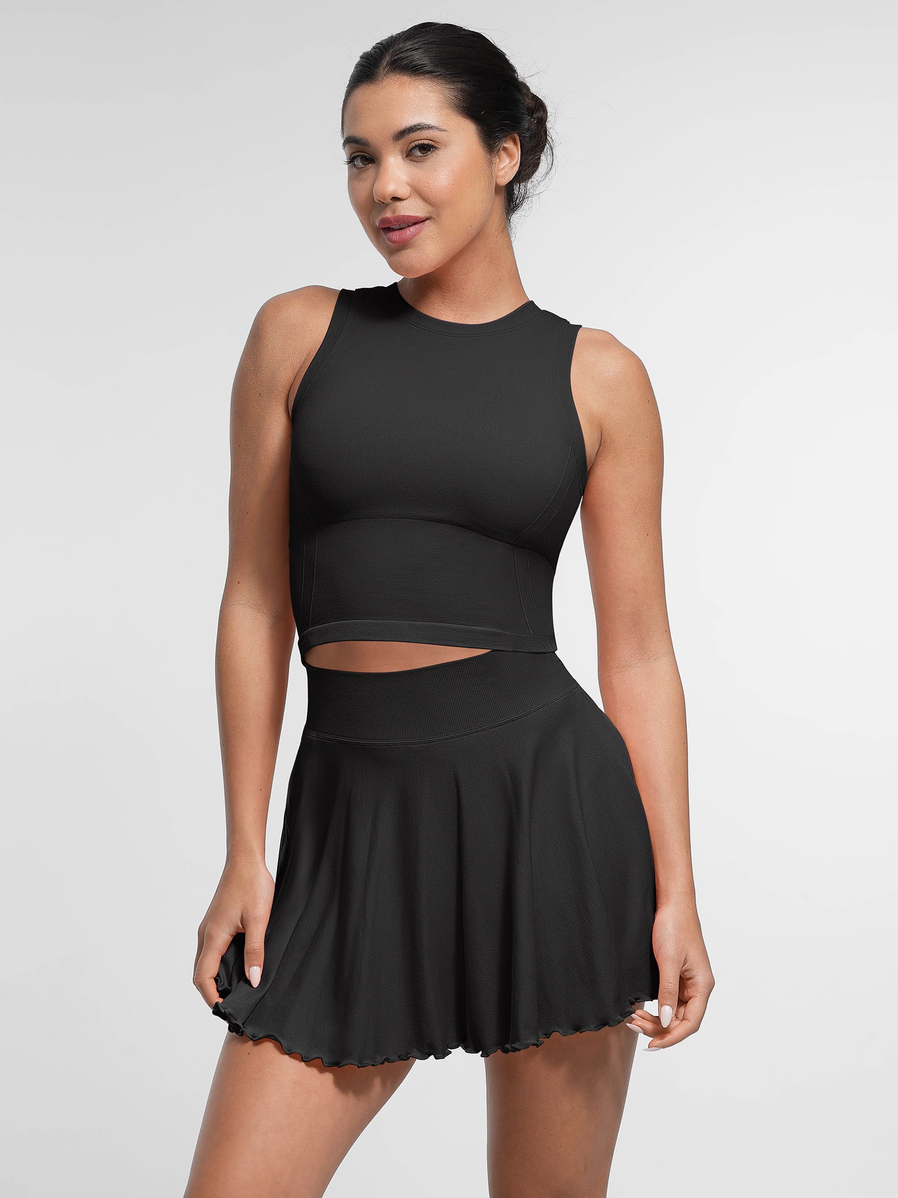 A-line Seamless Sports Skirt With Built-In Shorts