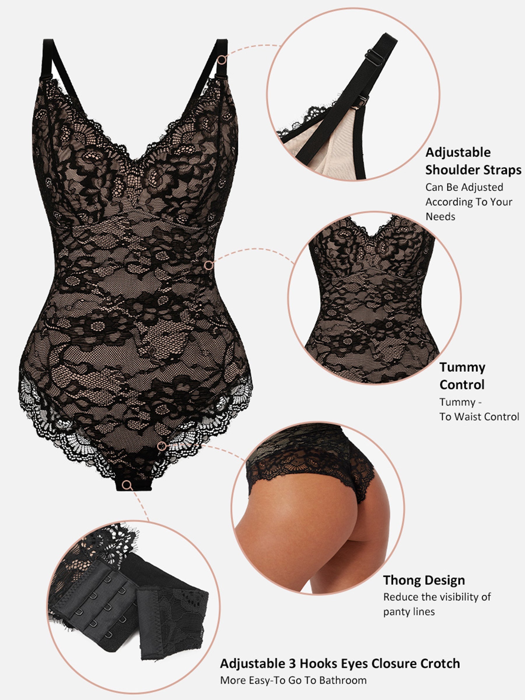 Lya wear Lace V Neck Full Bodysuit