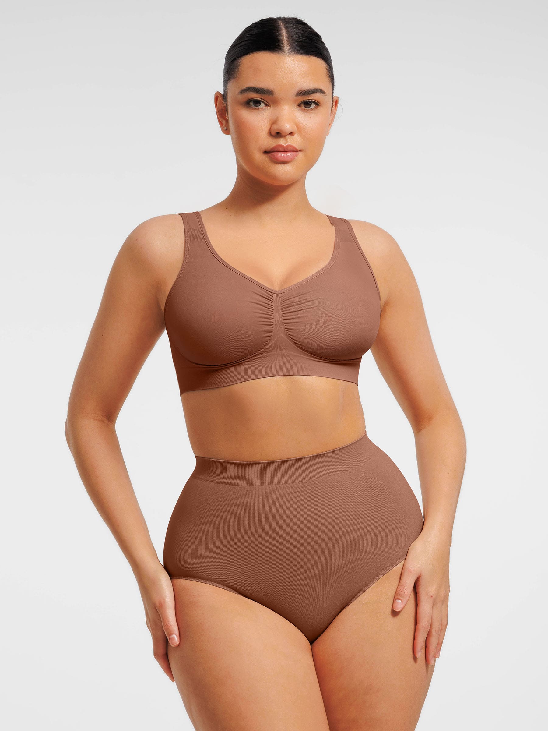 Seamless Wide Straps Bra  & Seamless Tummy Control Brief Set