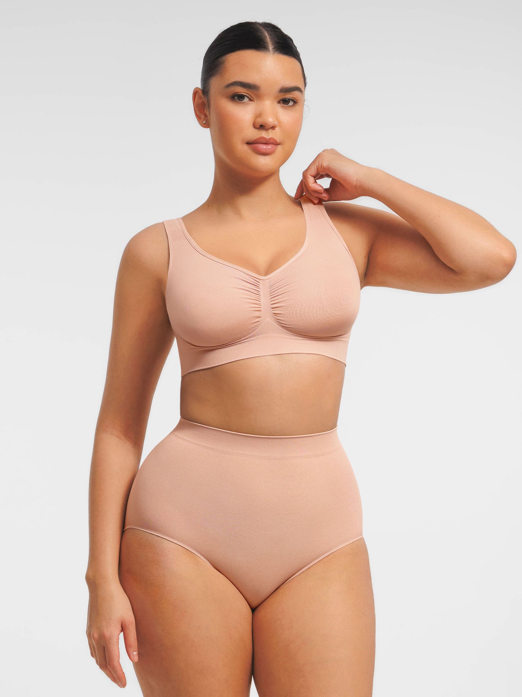 Seamless Wide Straps Bra  & Seamless Tummy Control Brief Set