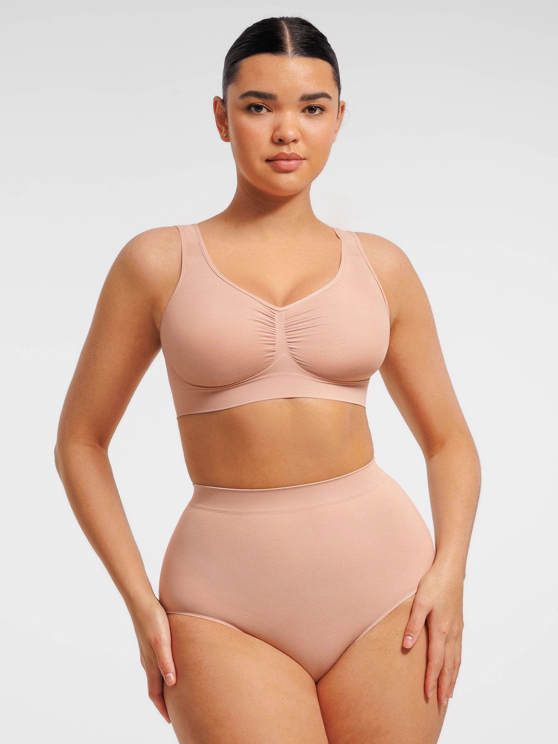 Seamless Wide Straps Bra  & Seamless Tummy Control Brief Set