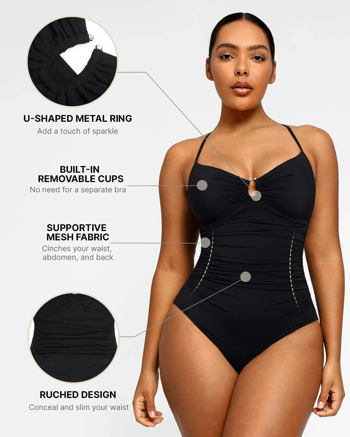 lyawears Smart Sculpt™ U-Ring Cut Out Shaping Swimsuit